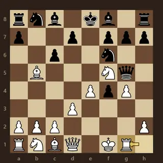 The board after 11.Rg1 in The Immortal Game