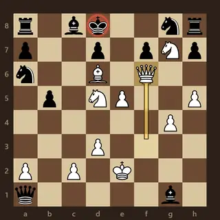 The board after 22.Qf6+ in The Immortal Game