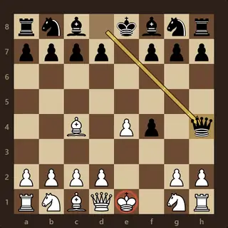 The board after 3…Qh4+ in The Immortal Game