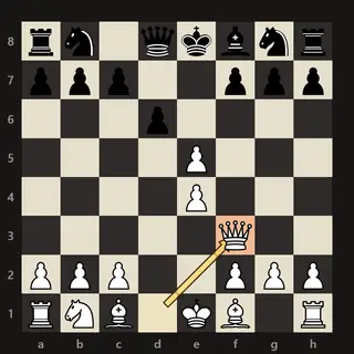 The board after 5.Qxf3 in The Opera Game